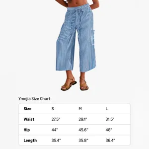 NEW Blue Striped Wide Leg Pants Loose Fit Palazzo Pants L thumbnail 3