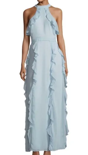 NWT Lovers + Friends Ruffle Halter Maxi Dress Baby Blue XS thumbnail 3