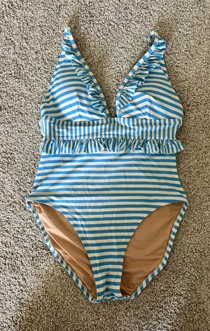 J. Crew Blue and White one piece swimsuit thumbnail 1
