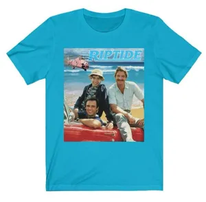 Riptide TV Graphic T-Shirt Bella Canvas Unisex 2XL Turquoise Retro Tee thumbnail 2