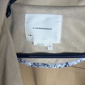 Anthropologie Faux Suede Moto Jacket Beige Cropped Open Front Floral Trim Small thumbnail 3