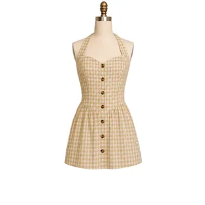 Camila Coelho Yellow Gingham Halter Sun Dress Sz LRG NWT thumbnail 5