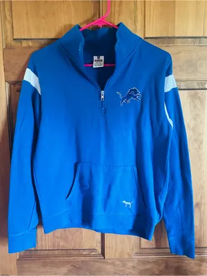 PINK Victoria's Secret Detroit lions NFL football quarter zip sweat shirt! thumbnail 1