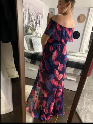 Express Off The Shoulder High Low Maxi Dress Size Small Vacation Tropical Flowy thumbnail 3