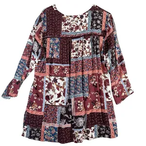 Kate‎ And Sam Womens V Neck Floral Boho Whimsy Tunic Holiday 3/4 Sleeve Top Sz M thumbnail 2