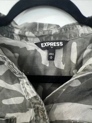 Express Gray and Olive Camo Button-Up Shirt thumbnail 2