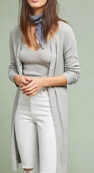 Meadow Rue Anthropologie Cali Gray Ribbed Midi Cardigan Size S thumbnail 1