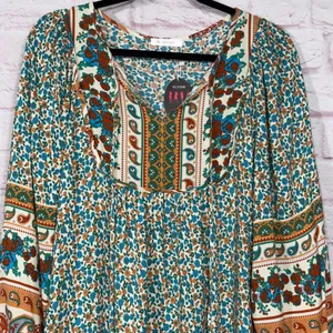 Bluetime Floral Boho Dress with 3/4 Sleeves Large NWT thumbnail 2