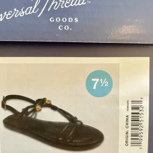 Universal Thread Black Strappy‎ Flat Sandals Gold Bead Detail Ankle Strap 7.5 thumbnail 7