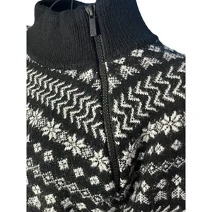 Lou & Grey‎ Women's S Fair Isle Zip Turtleneck Sweater Black White Nordic Winter thumbnail 3