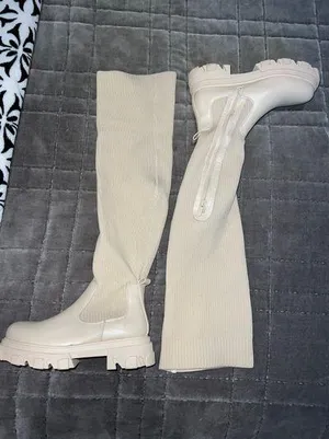 Simmi London Brand New Beige Over The Knee Boots thumbnail 1