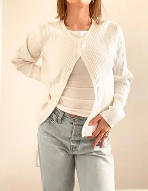 Vintage White Ribbed Cardigan Sweater Size L thumbnail 1