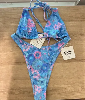 Kulani Kinis Tide You Over Light Blue Floral Print Triangle Bikini Set Medium thumbnail 3