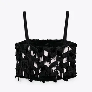 Zara Sequin Cropped Camisole Top Black Size S New thumbnail 13