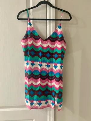 Olivaceous Multicolor Wave-Print Slip Dress Size Medium thumbnail 4