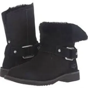 UGG women Black Suede Short biker classic Ankle Boots size 5.5 thumbnail 1