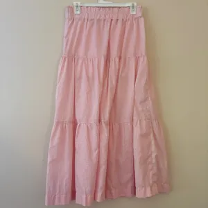 Handmade Pink Gingham Tiered Maxi Skirt Elastic Waist Cottagecore Prairie XS S thumbnail 2