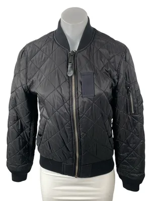 Alpha Industries MA-1 Diamond Black Quilted Long Sleeve Bomber Coat Jacket Sz S thumbnail 1