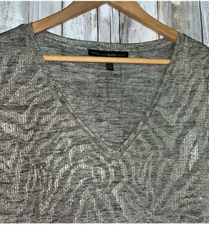 White House Black Market Metallic Sheer Zebra Print V-Neck Tee •Small thumbnail 4