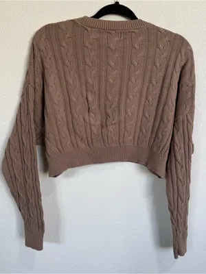 Playboy X Pacsun Cable Knit Cropped Sweater S Brown Y2k Preppy Varsity Coquette thumbnail 7