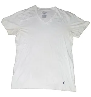 Polo Ralph Lauren Classic Fit Men’s White Cotton Knit Logo V-Neck Tee M thumbnail 1