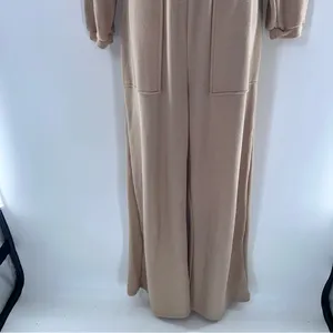 WinWin Refuge Tan Textured Knit Fabric Long Sleeve Jumpsuit w/Deep V Back-Sz S thumbnail 3