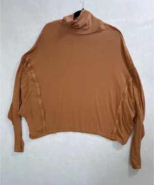 Free People We The Free Women M Terracotta Brown Ribbed Oversized Turtleneck Top thumbnail 1
