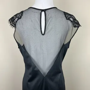 Vintage Sears Nightgown Women Medium Black Mesh Lace Satin Long Sleeveless Sheer thumbnail 8