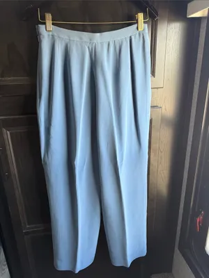 Valerie Stevens 100% Silk Pants Blue Wide Leg High Rise Pleated Vintage petite 6 thumbnail 3