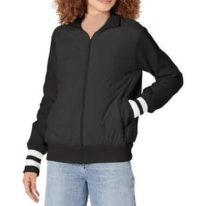 P.J. Salvage Black Quilted Babe Jacket Ribbed‎ Knit Sleeve Varsity Bomber Medium thumbnail 1