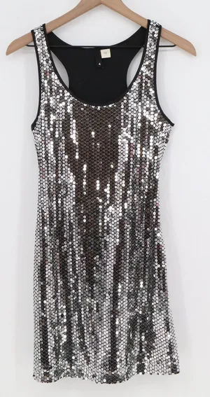 H&M Dress Womens 4 Sequin Racerback Mini Silver Black Shimmer Good thumbnail 1