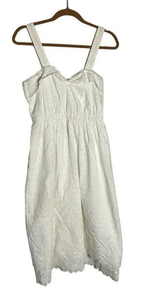 Madewell White Lace Trim Eyelet Midi Dress Sweetheart Neckline 100%‎ Cotton 2 thumbnail 1