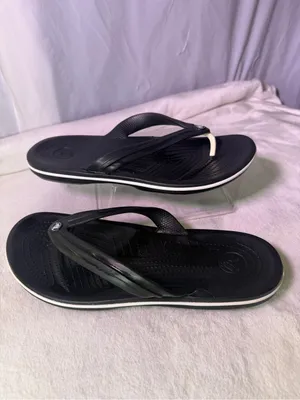 CROCS Men's Black Flip-Flop Sandals with White Stripe thumbnail 2