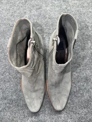 Dolce Vita Gray Suede Ankle Booties with Brown Trim Size 8 thumbnail 3