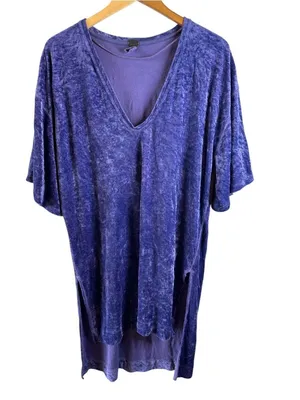 Free People We The Free Luxe Purple Crushed Velvet Oversized Tunic Dress Size L Boho thumbnail 3