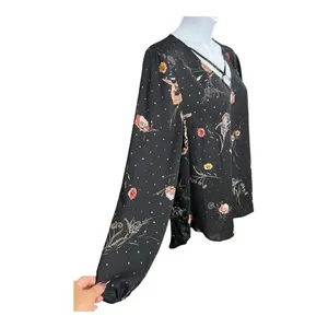 Maurices Black Floral Glitter Top Tunic XXL Criss-Cross Long Sleeve Pullover thumbnail 5