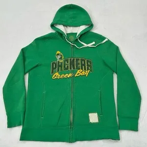 Retro Sport Green Bay Packers Football Green Full Zip Hoodie Sweatshirt Womens L thumbnail 1