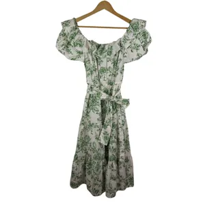 Rachel Parcell Off Shoulder Ruffle Tiered Floral Midi Dress Size 4 Sage‎ Toile thumbnail 2
