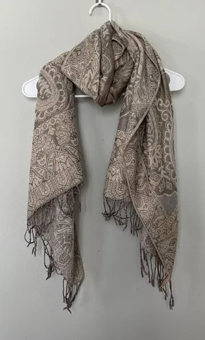 collectioneighteen beige brown tan paisley vintage‎ scarf fringe soft beautiful thumbnail 1
