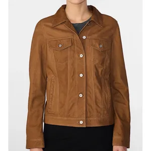 Wilsons Leather Chloe Trucker Jacket Womens Size Medium Retro 90s Biker‎ Brown thumbnail 2