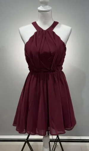 CLEAROUT! Burgundy Keepsake the Label Ruched Halter Dress Size S Like New thumbnail 1