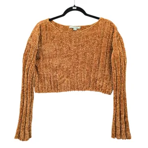 Yellow Crop Chenille Ribbed Y2K Favlux Vintage‎ Academia Cozy Sweater Small thumbnail 1