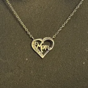 925 Silver dainty open heart Mom necklace thumbnail 5