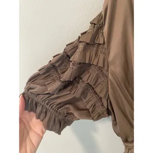 Ulla Johnson Taupe Ruched Ruffle Midi Dress Boho Size 8 thumbnail 6
