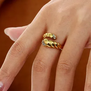 Adjustable ring 18k gold plated stainless steel paved open snake summer thumbnail 1