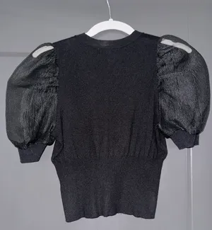 Black Puff Sleeve Knit Top thumbnail 3