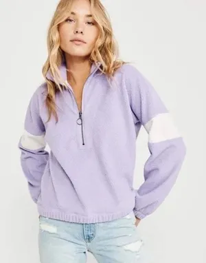 Abercrombie & Fitch Sherpa Half Zip PullOver Sweatshirt Purple White Size Small thumbnail 1