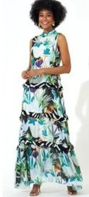 Oliphant Sleeveless Mock Neck Tiered Sleeveless Maxi Dress Sz. S thumbnail 1