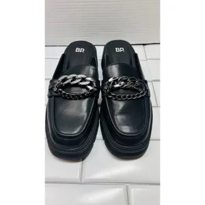 BP. Platform Loafer Mules Women 9.5 Black Excellent Chain Lug Sole Slip On Edgy thumbnail 4