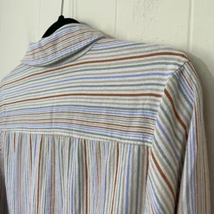 Selene Sport Vintage Linen Rayon Striped Roll Tab Sleeve Button Up Shirt ~ Sz L thumbnail 8